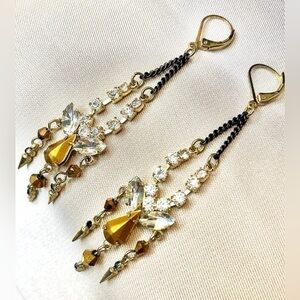 Vintage Crystal Art Deco earrings w/ oxidized chain & gold  tone findings 💎✨✨